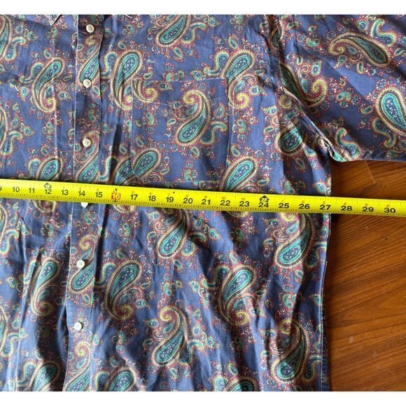 JOHN ASHFORD Mens‎ XL Paisley Print Short Sleeve Button Down Shirt Blue |K1 - Picture 4 of 6